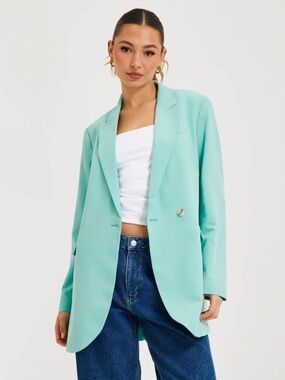 Women’s Mint Green Longline Single-Button Blazer